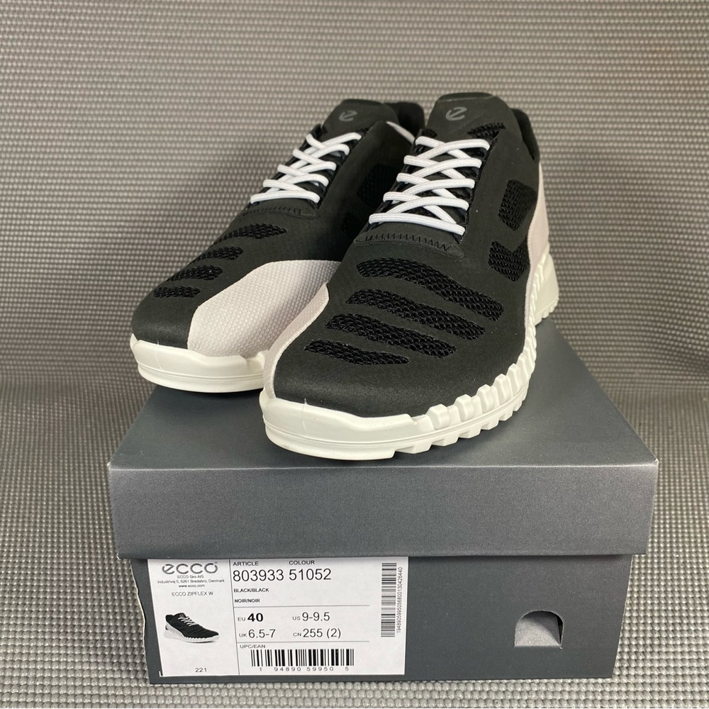ECCO Zipflex Women’s Breathru Sneakers Lace-up Comfort Shoes US 9 EU 40 Black